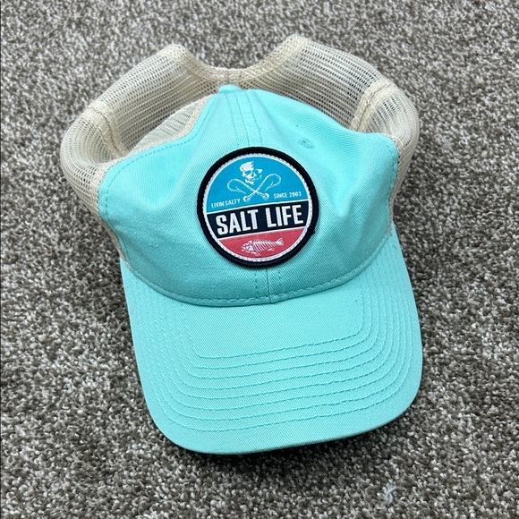 Salt Life Teal and Beige Trucker Hat - Picture 1 of 5